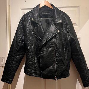 Black Vegan Leather Biker Jacket - Sleek Lining